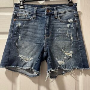 Judy Blue Women's Ripped Jean Shorts - Dark Blue